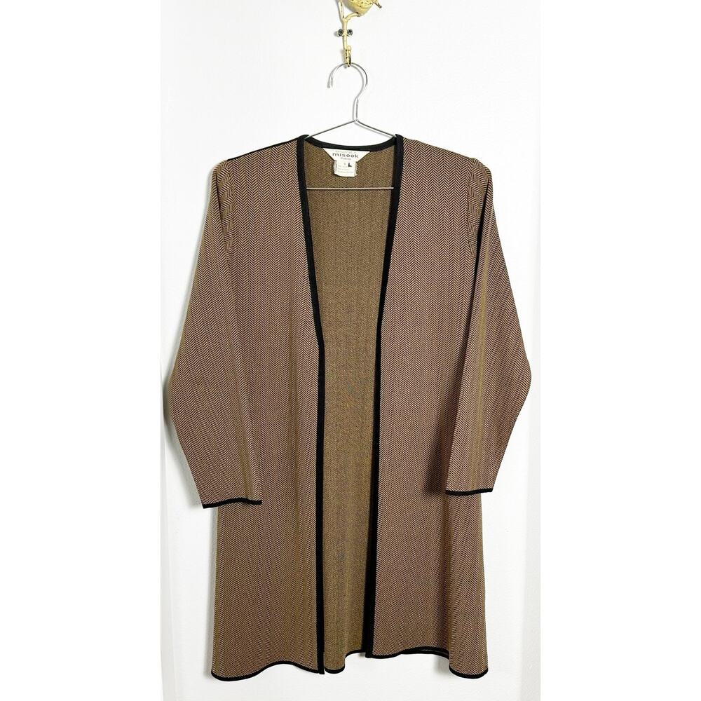 Misook Women's Brown Knit Long Line Cardigan Sweater sz SP